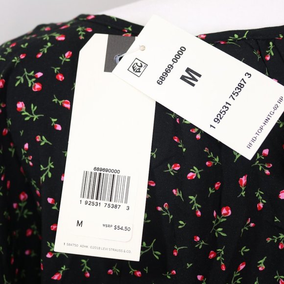Levi's Flowy Floral Top with KeyHole Tie Black - Picture 9 of 9